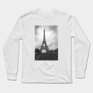 Eiffel Tower in Paris black white sketch Long Sleeve T-Shirt